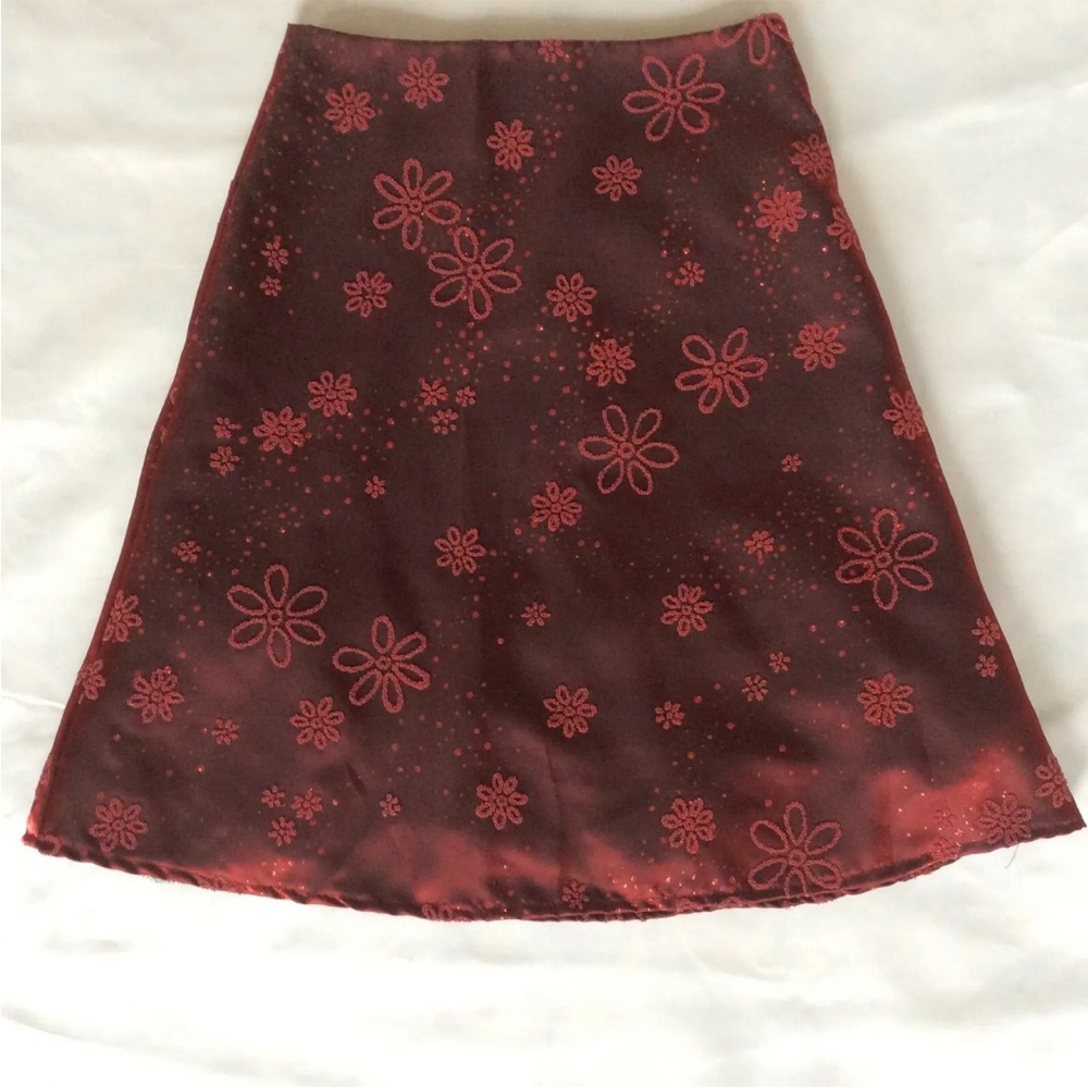 Zoey Girl's Skirt Iridescent Red Satin and Beaded Size 10